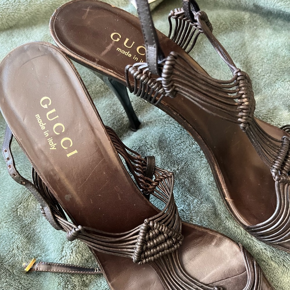 Brown leather summer heels - Picture 2 of 8